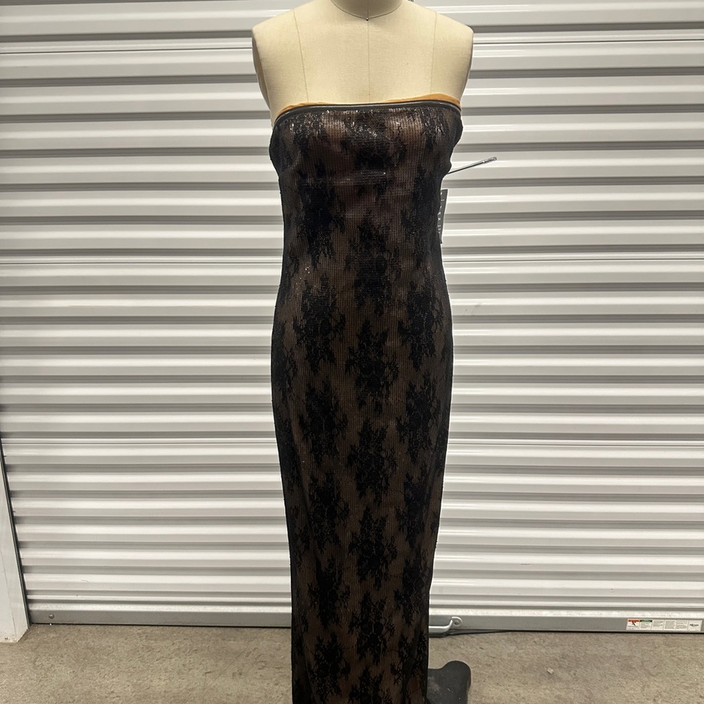 RETROFETE Zaina Black Sequin lace Strapless Gown size L NWT - Picture 2 of 3